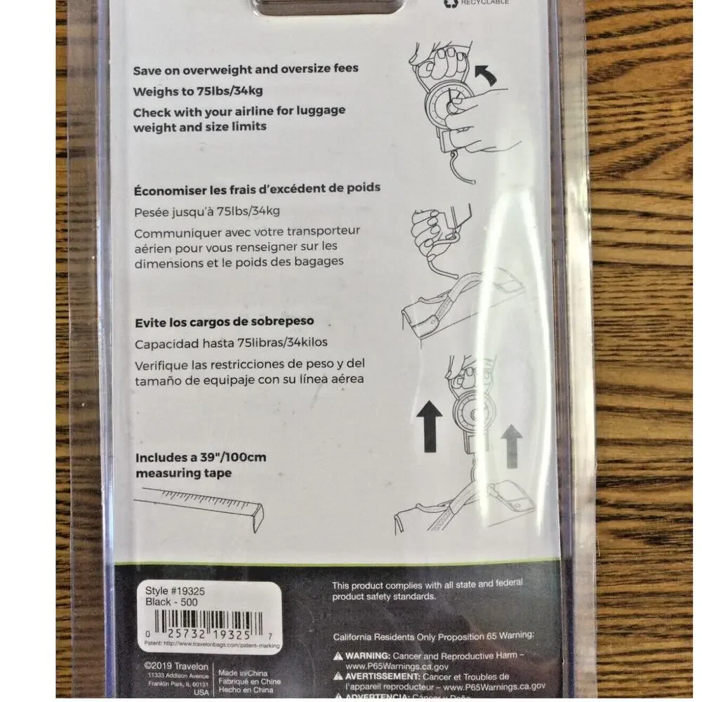 Travelon Stop & Lock 75 LB Hanging Luggage Scale w/ Measuring Tape Travel Tool